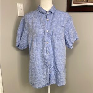 BOHIO Men's Blue Short Sleeve Shirt 100% Linen Chambray Size XL Beach